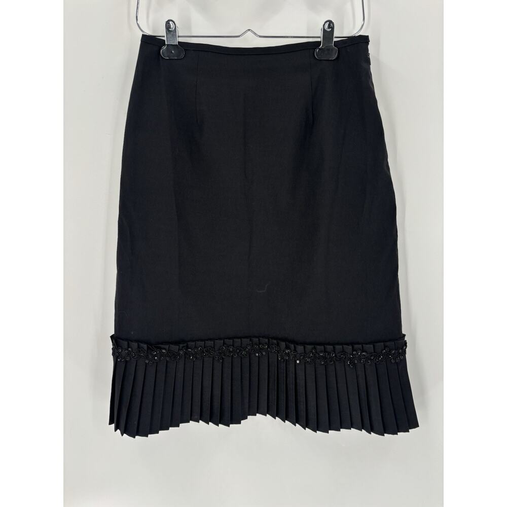Veronique Young Vintage Skirt Womens 8 Black Pleated Beaded Sequins Knee Length